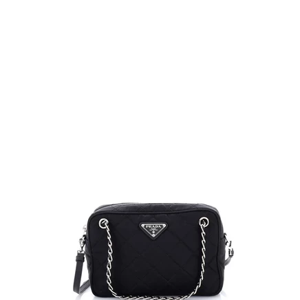 Женская сумка Prada Small Camera стёганая Tessuto, черная