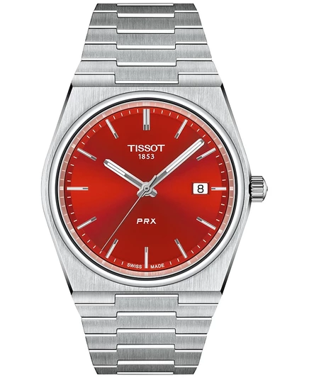 Мужские часы Tissot PRX кварцевые 40 мм, красный циферблат