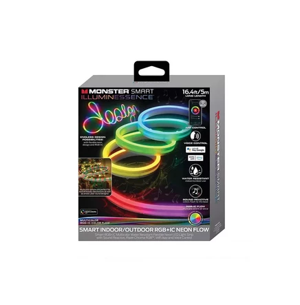 Многоцветная светодиодная лента MONSTER CABLE длиной 16,4 фута Neon Flow Smart для внутреннего/наружного освещения multicolor