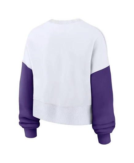 Белый Nike женская LSU Тигры колор-блок широкие укороченные пуловер толстовка white