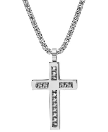 Мужская подвеска steeltime с крестом, позолота 18k, 24″, серая
