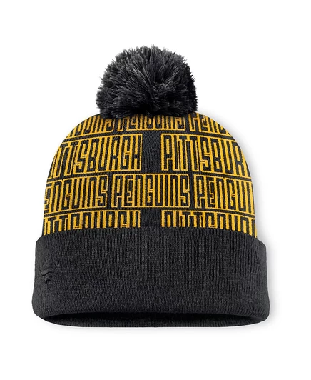 Мужская черная шапка Fanatics Fundamental Pittsburgh Penguins Fundamental с манжетами из пустой сетки и помпоном black