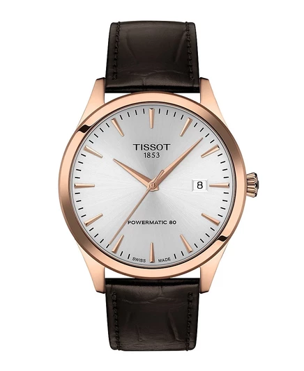 Мужские часы-браслет из коричневой кожи Tissot, 40 мм
