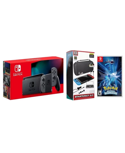  Консоль Switch на 32 ГБ серого цвета в комплекте с Joy-Con, стартовым пакетом аксессуаров Surge 11-В-1 и Pokemon Brilliant Diamond black