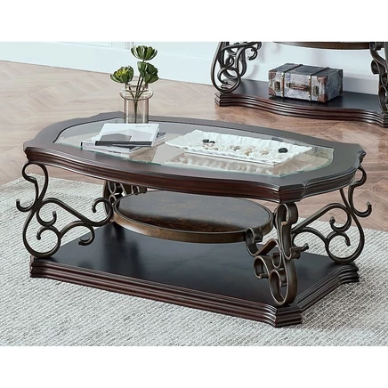 Журнальный стол streamdale furniture со стеклянной столешницей, коричневый