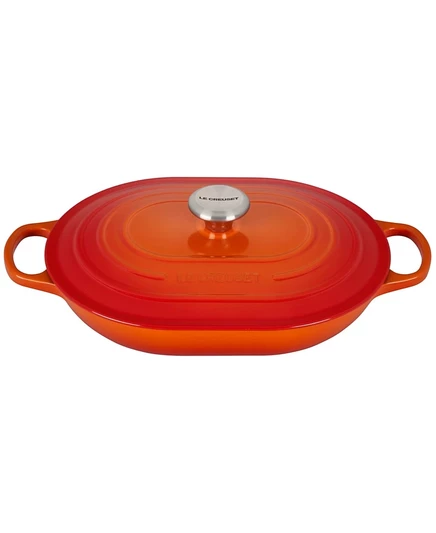 Овальная эмалированная кастрюля Le Creuset 3,6 л с крышкой, оранжевая