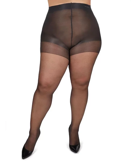 Соблазнительные шелковистые прозрачные колготки MeMoi Plus Size с контролируемым верхом MM-2210	 off black