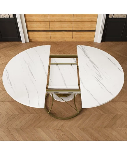 Streamdale Furniture 43-дюймовый круглый выдвижной обеденный стол для фермерского дома с полкой для хранения белого цвета