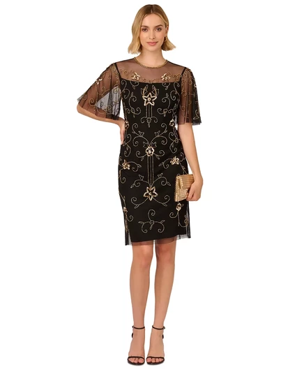  Женское платье с иллюзорным вырезом, расшитое бисером black/gold