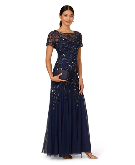 Женское платье Adrianna Papell Floral-Beaded, темно-синее