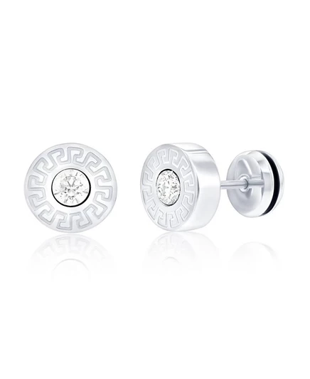 Мужские серьги Metallo Greek Key CZ из стали, серебряные