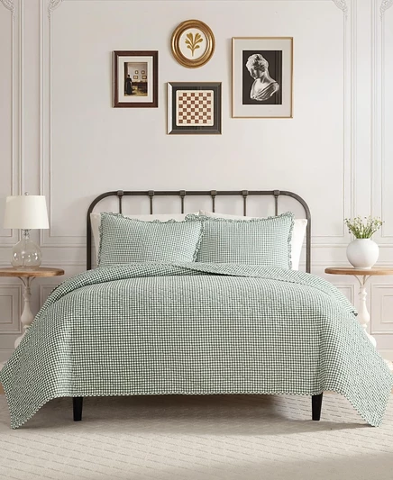 Комплект стеганого покрывала Laura Ashley Gracie Gingham Full/Queen, зеленый