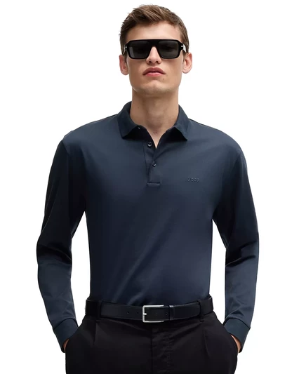 Мужское поло с вышитым логотипом Hugo Boss  dark blue