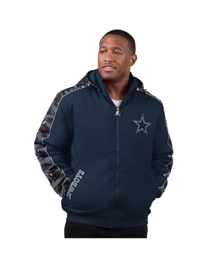 Мужская куртка Starter Dallas Cowboys на молнии с капюшоном, синяя