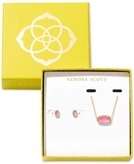 Подарочный набор из золотистого ожерелья Elisa от Kendra Scott и мини-сережек-гвоздиков Ellie розового цвета