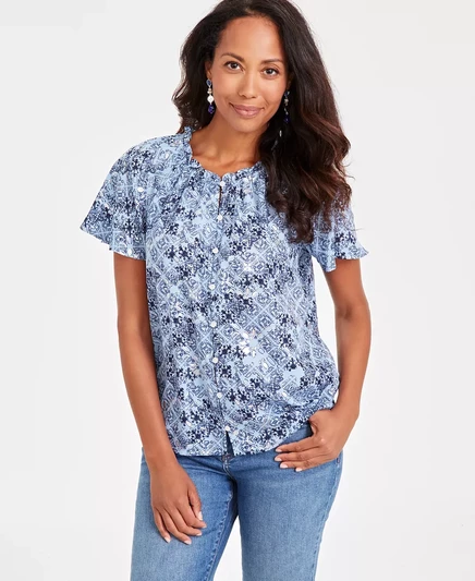  Миниатюрная блузка с развевающимися рукавами, созданная для Macy's tile hydrangea