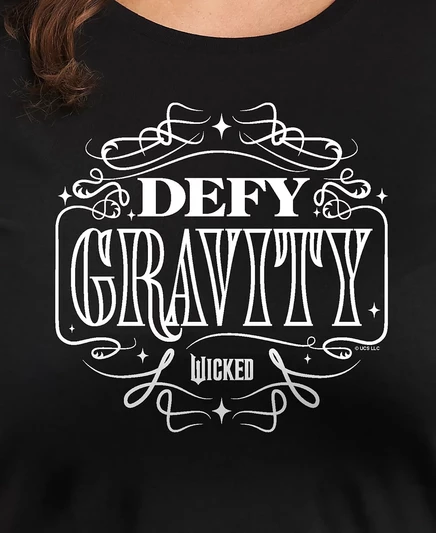 Модная футболка Hybrid Apparel большого размера с графическим рисунком Wicked Defy Gravity и круглым вырезом горловины black