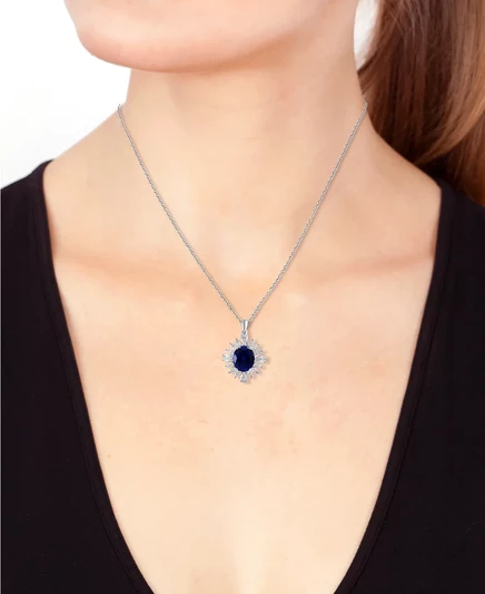 Комплект EFFY Starburst Halo с синт. сапфиром, 14k белое золото