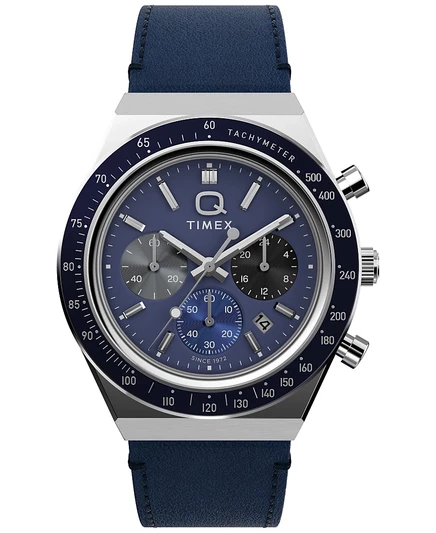 Мужские хронограф-часы timex 40 мм на кожаном ремне, синие