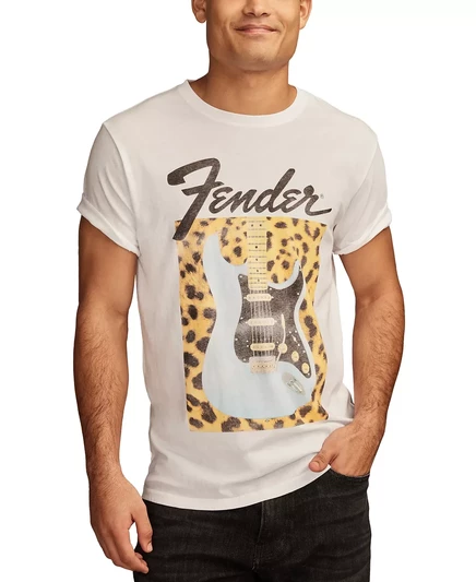 Мужская футболка с графическим изображением гитары Fender Leopard с коротким рукавом от бренда Lucky marshmallow