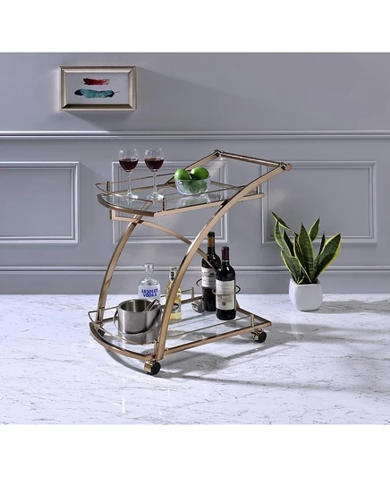 Барная тележка на колесиках Kings Brand Furniture Gold со стеклянными полками и винным стеллажом gold