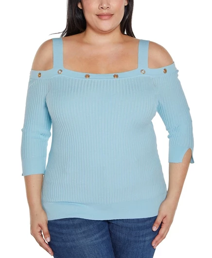 Женский свитер Belldini Plus Size с открытыми плечами, синий