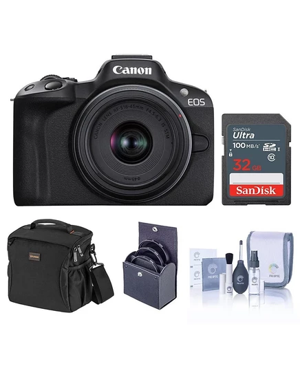 Беззеркальный фотоаппарат Canon EOS R50 с объективом RF‑S 18–45 мм, черный