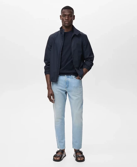 Мужские джинсы Ben зауженного кроя от Mango голубого цвета light blue