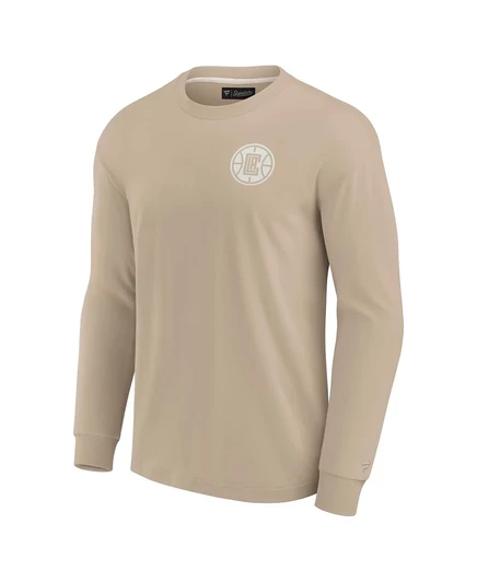 Фирменная мужская и женская футболка Fanatics цвета хаки LA Clippers Elements Super Soft с длинным рукавом khaki