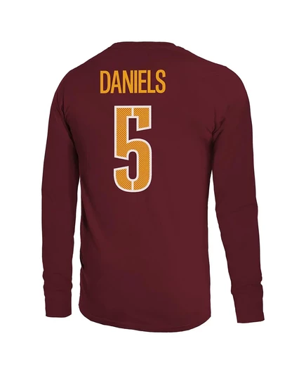 Величественная мужская футболка с длинным рукавом Jayden Daniels Burgundy Washington Commanders с именем и номером, не вызывающая проблем burgundy