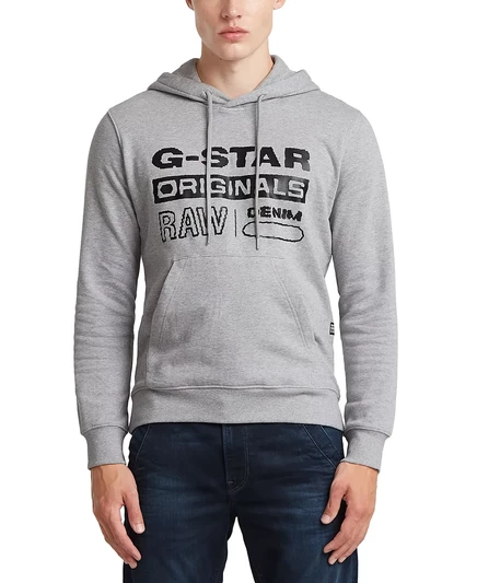 Мужская флисовая толстовка G-Star RAW из потертого материала Originals обычного кроя с принтом логотипа medium gre