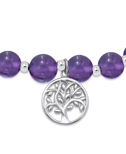 Эластичный браслет-оберег Macy's Tree of Life, украшенный посеребренными бусинами amethyst, silver