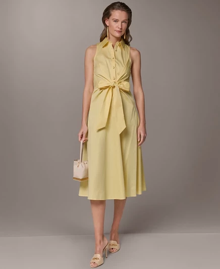 Женское рубашечное миди-платье Donna Karan New York с бантом, жёлтое