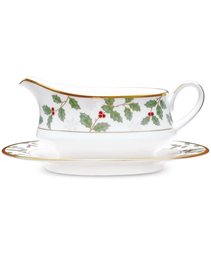 Соусник с подносом Noritake Holly & Berry Gold 384 мл, зеленый