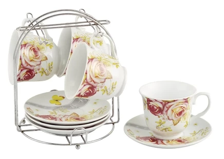 Набор из 4 кофейных чашек с подставкой Lorren Home Trends, разноцветный