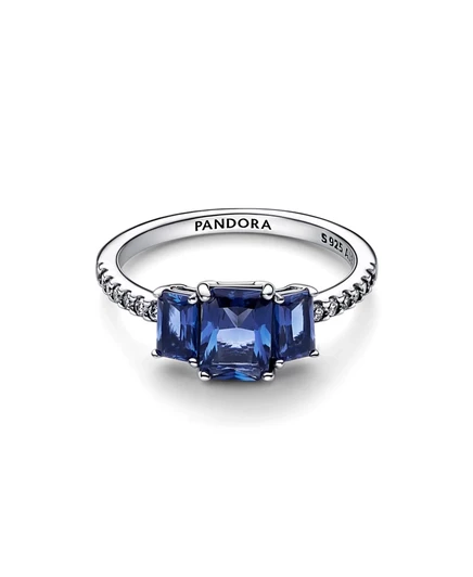 Кольцо Pandora Blue Rectangular Three Stone Sparkling, серебристое
