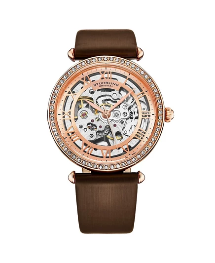Женские часы Stuhrling Legacy из коричневой кожи, двухцветный циферблат из розового золота, круглые часы диаметром 45 мм brown