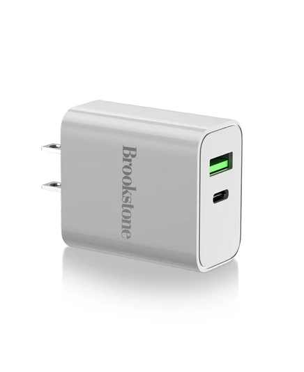 Универсальное настенное зарядное устройство Brookstone PD 20W для быстрой зарядки с 2 портами белого цвета