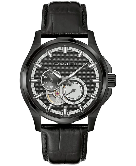 Мужские часы Caravelle Automatic 42 мм, кожаный ремешок