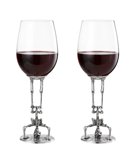 Перевернутые бокалы-скелетоны The Wine Savant, набор из 2 серебряных бокалов