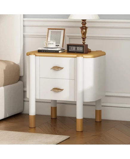 Современная прикроватная тумбочка Streamdale Furniture с 2 выдвижными ящиками, изогнутым профилем и ручками из перьев