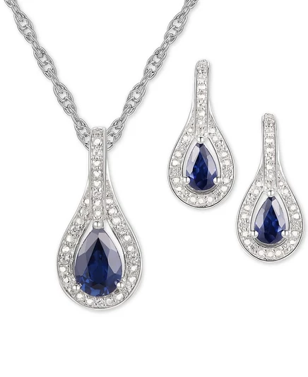 Комплект Macy's: колье и серьги, серебро, сапфир