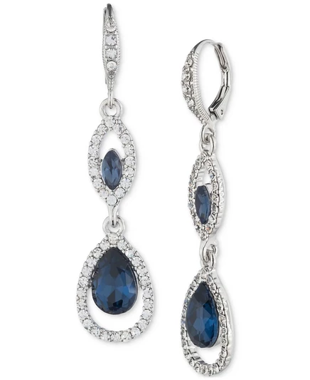Серьги Givenchy двойные с цветными кристаллами, синие