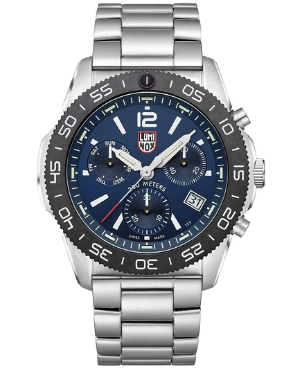 Мужские швейцарские часы Luminox с хронографом Pacific Diver на браслете из нержавеющей стали 44 мм белого цвета