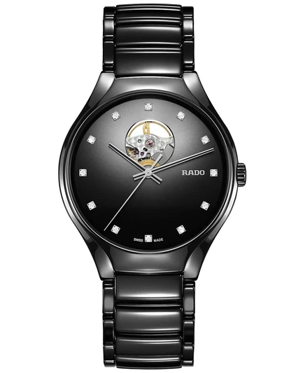 Rado Унисекс Швейцарские автоматические часы с бриллиантом True Secret Diamond (1/8 карата), черный керамический браслет, 40 мм, без цвета