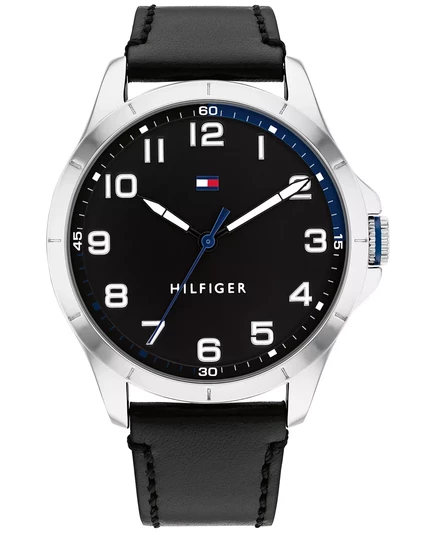 Мужские часы Tommy Hilfiger 44 мм, кожаный ремешок, черные