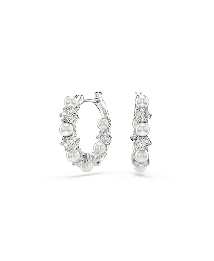 Кольца-серьги Swarovski Matrix родиевые с жемчугом, белые