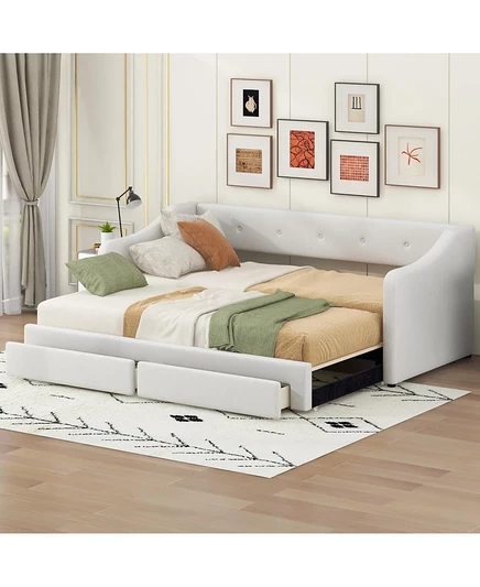 Мягкая кушетка Streamdale Furniture от Twin XL до King Size с двумя выдвижными ящиками коричнево-бежевого цвета