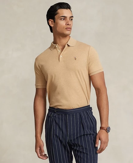 Мужское поло Polo Ralph Lauren Custom Slim, бежевое