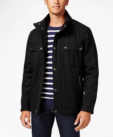 Мужская шерстяная куртка Cole Haan Melton Trucker с отделкой из искусственной кожи black
